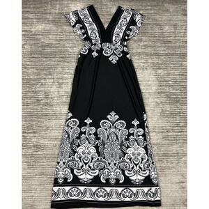 Studio Y Dress Womens XS Black White V-Neck Maxi Polyester Blend Casual